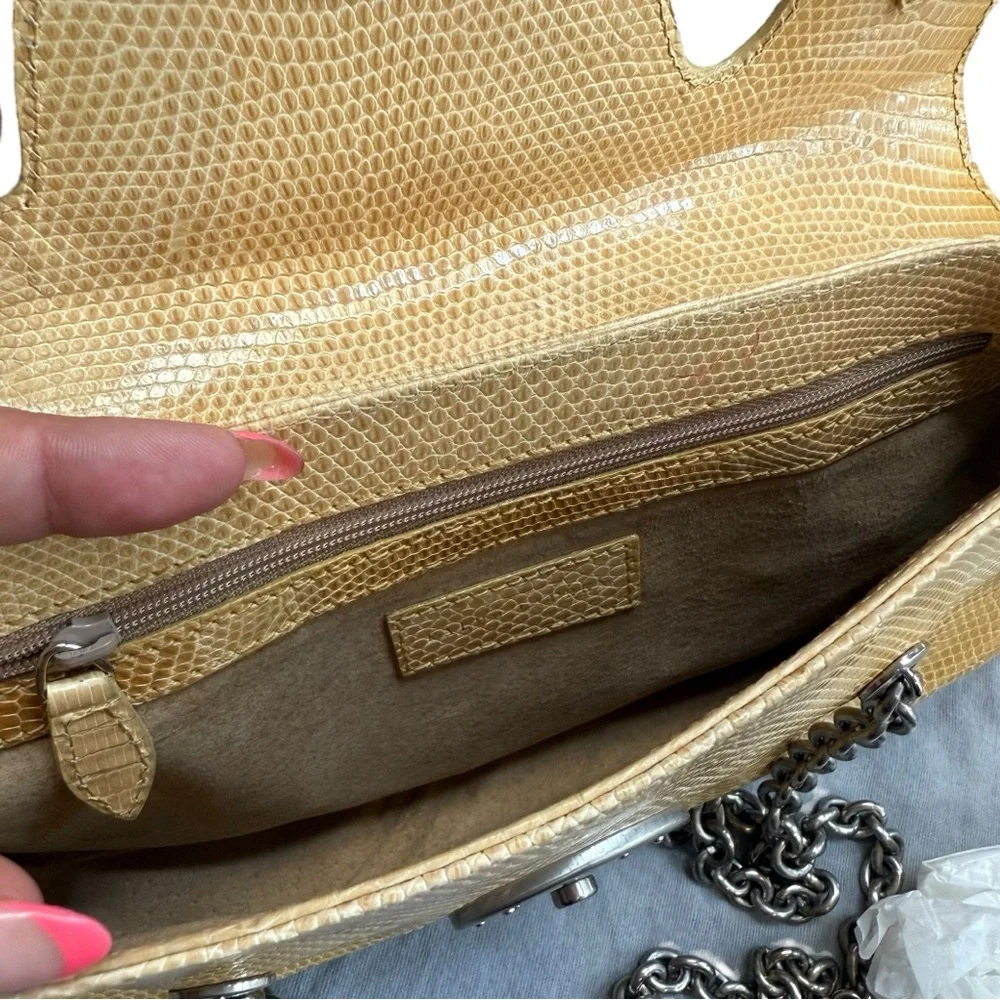 Ralph Lauren Ricky Yellow Lizard Leather Silver Chain Handle Bag Y2K Runway - Picture 7 of 15
